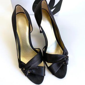 NINE WEST Black Satin D'Orsay Peeptoe Heels